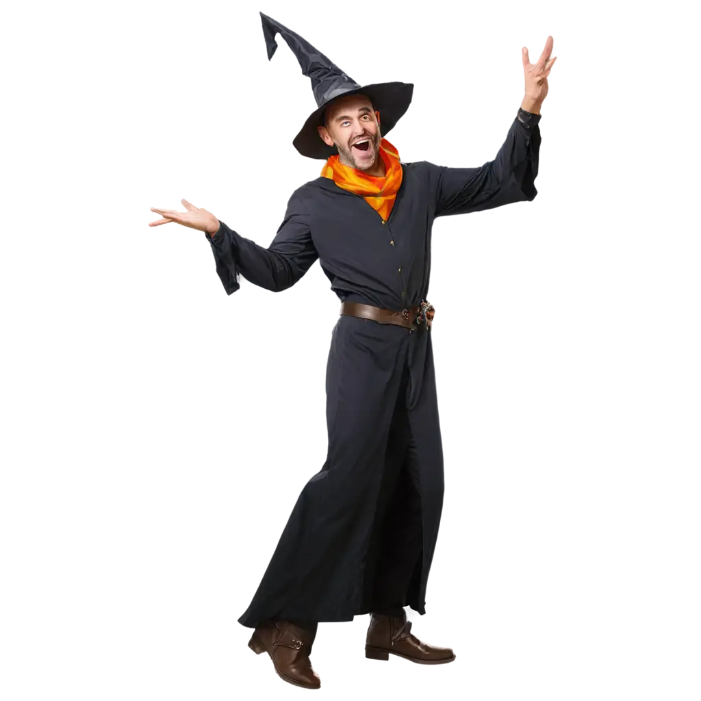 dancing wizard with witch hat