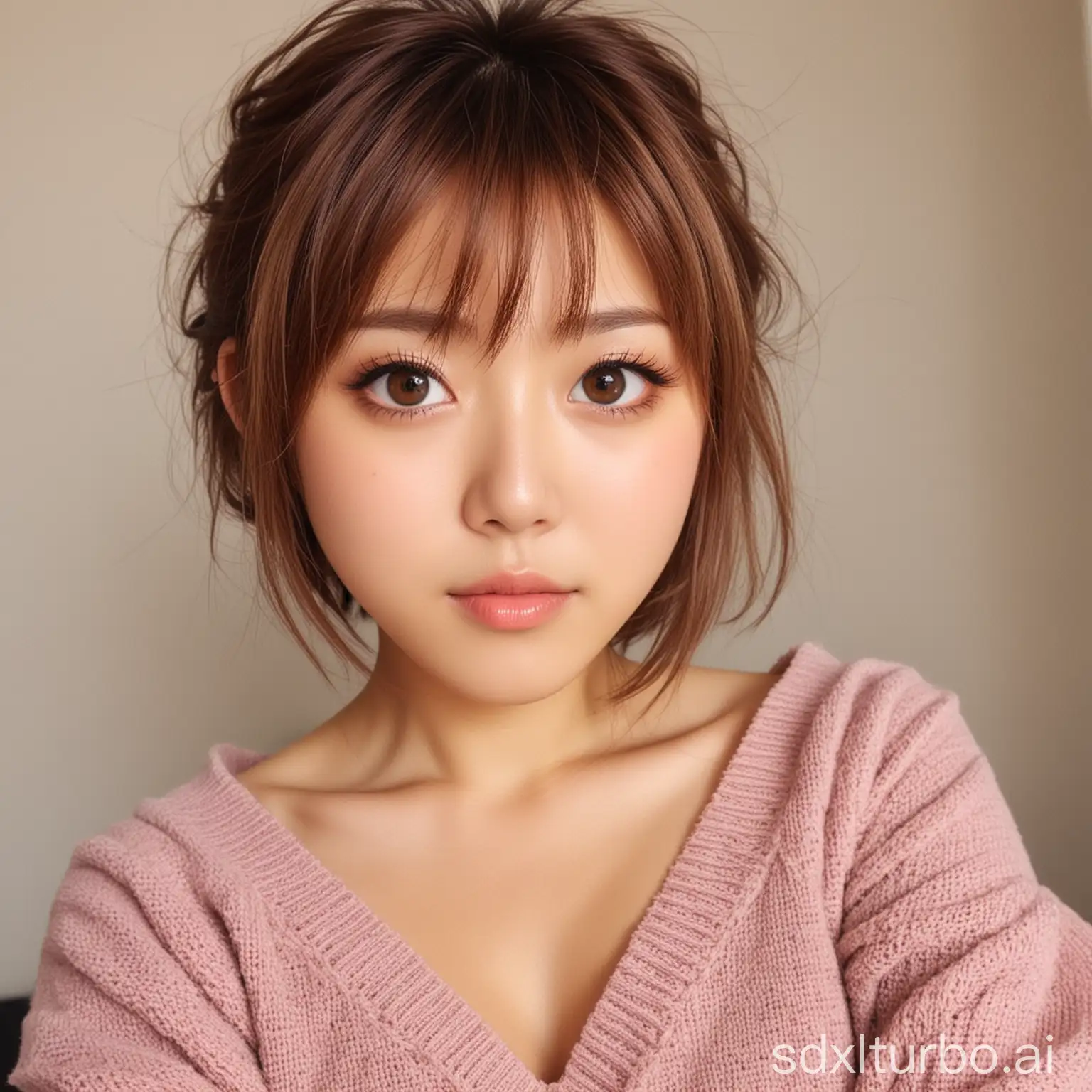 japanese idol, gorgeous face, cute, soft, brown hair, big eyes, hot body