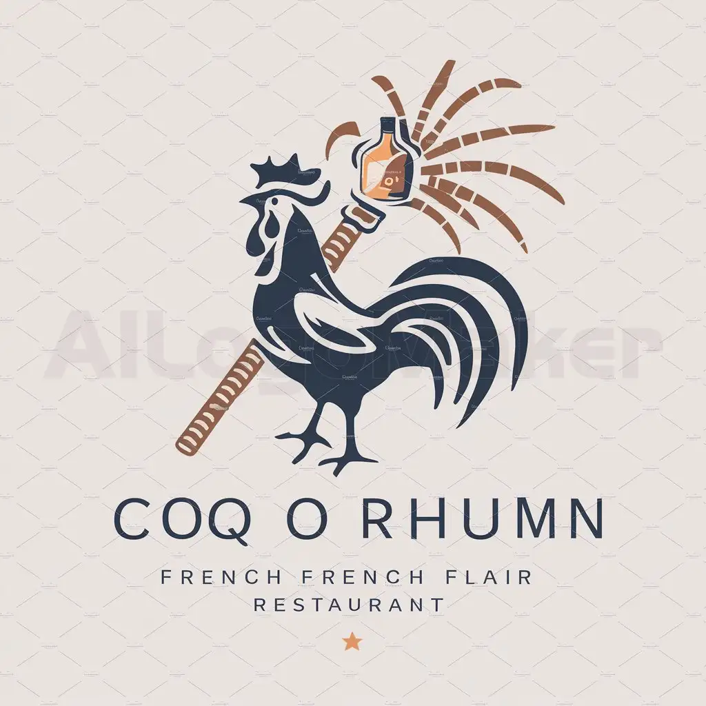 a logo design,with the text "Coq o RhumnFrench Flair", main symbol:coq canne à sucre rhum,Moderate,be used in Restaurant industry,clear background