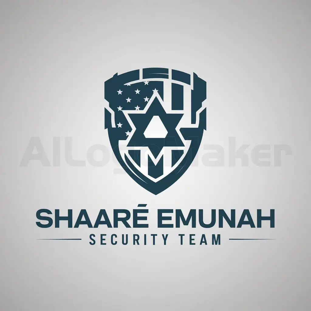 a logo design,with the text "Shaare Emunah security team", main symbol:tactical security shield america israel flag,complex,clear background