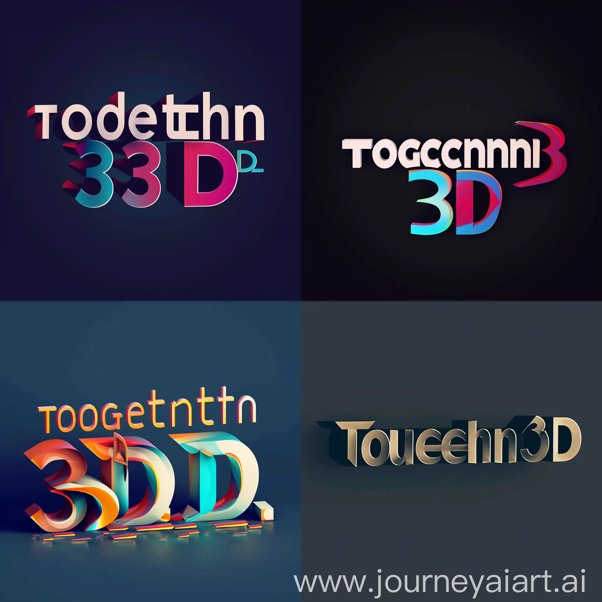Create a logo for a 3D visualization studio with the text "Together3D". The concept should convey reliability, creativity, and trust