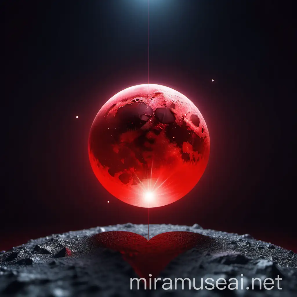 Minimalistic 3D Red Moon Shining Near the Heart