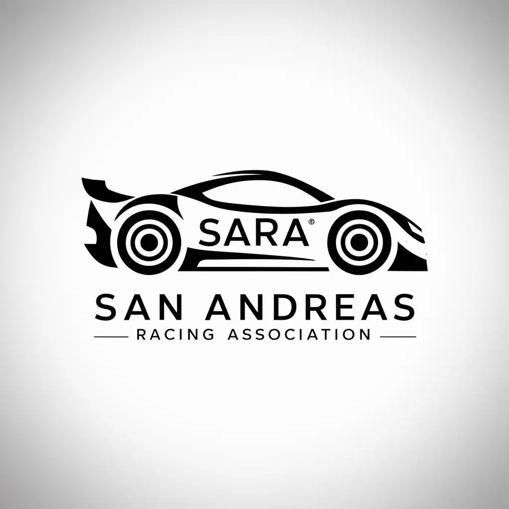 a logo design,with the text "San Andreas Racing Association", main symbol:racing car,Moderate,be used in Automotive industry,clear background