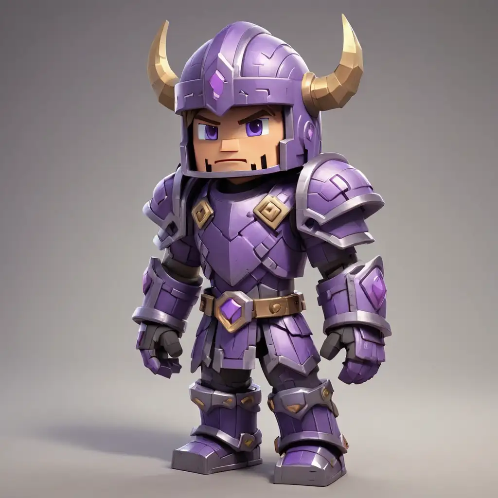 Fantasy Mythril Armor with Cool Purple Helmet 3D Minecraft Model