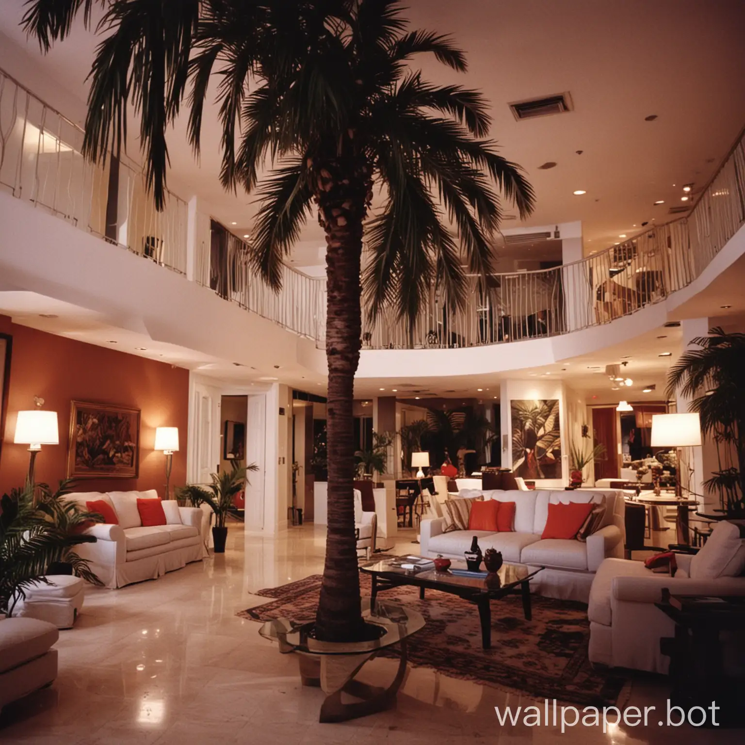 1980s interior house luxurious condominium dark palm tree miami