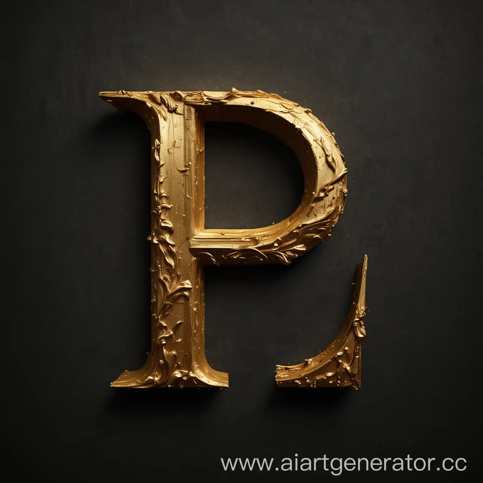 Golden-Letter-P-on-Dark-Background-in-Ornate-Frame