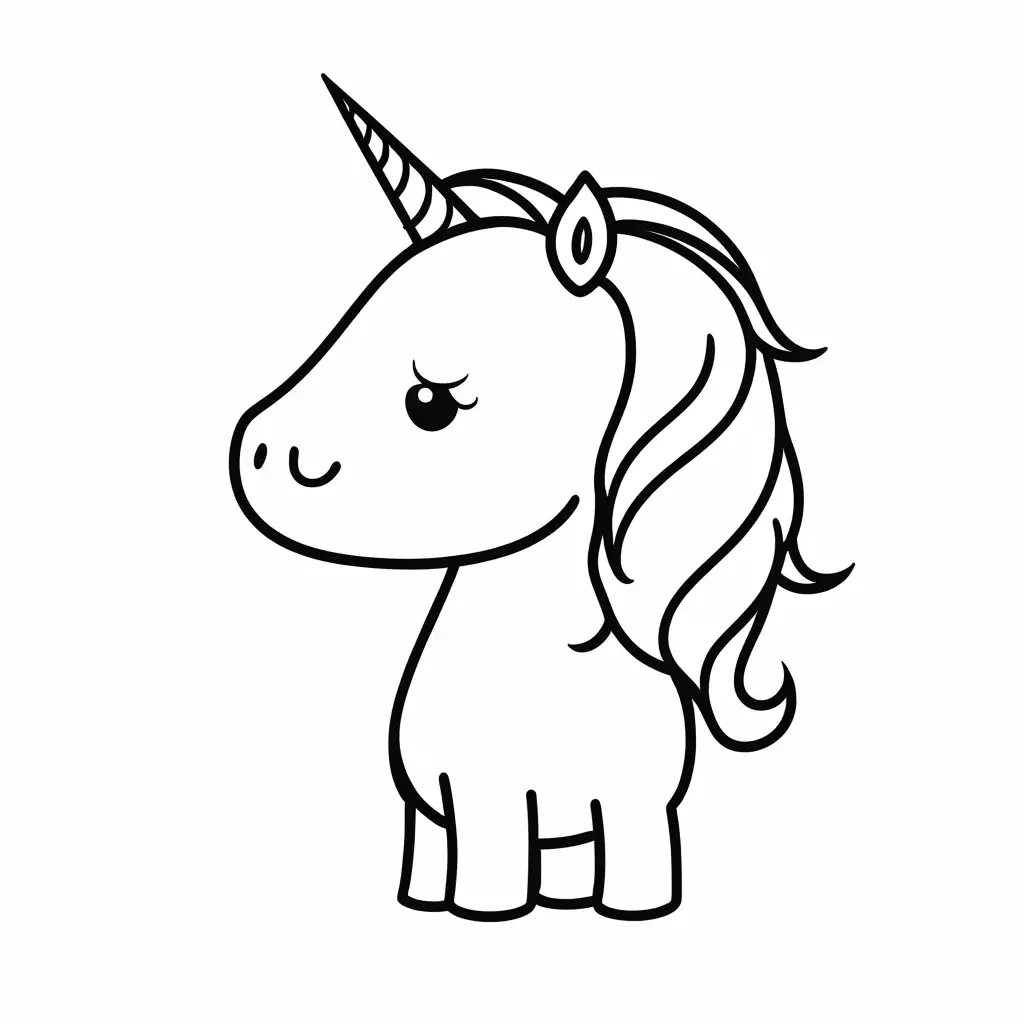 simple thin line unicorn for toddlers white background, Coloring Page, black and white, line art, white background, Simplicity, Ample White Space. The background of the coloring page is plain white to make it easy for young children to color within the lines. The outlines of all the subjects are easy to distinguish, making it simple for kids to color without too much difficulty