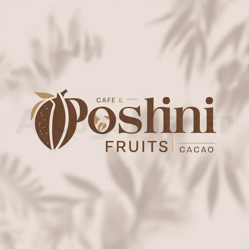 a logo design,with the text "POSHINI FRUITS", main symbol:cacao, cafe,complex,be used in agricola industry,clear background