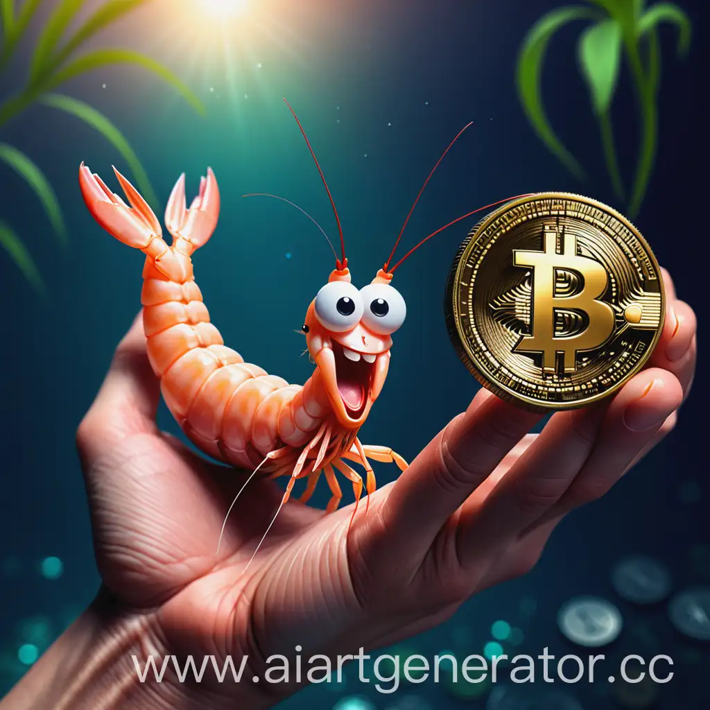 Joyful-Shrimp-Holding-USDT-Cryptocurrency-Coin