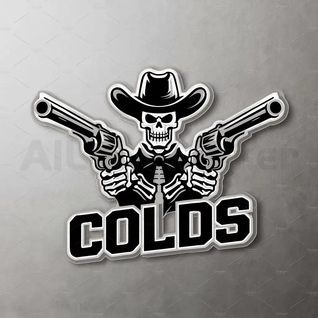 a logo design,with the text "Colds", main symbol:Skeleton-cowboy with two revolvers,Minimalistic,be used in Basketball team industry,clear background