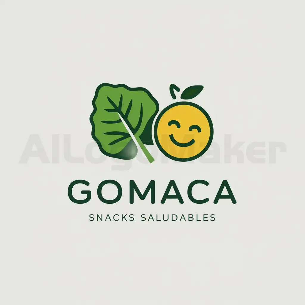 a logo design,with the text "GOMACA snacks saludables", main symbol:Spinach and happy yellow passion fruit,Minimalistic,be used in Others industry,clear background