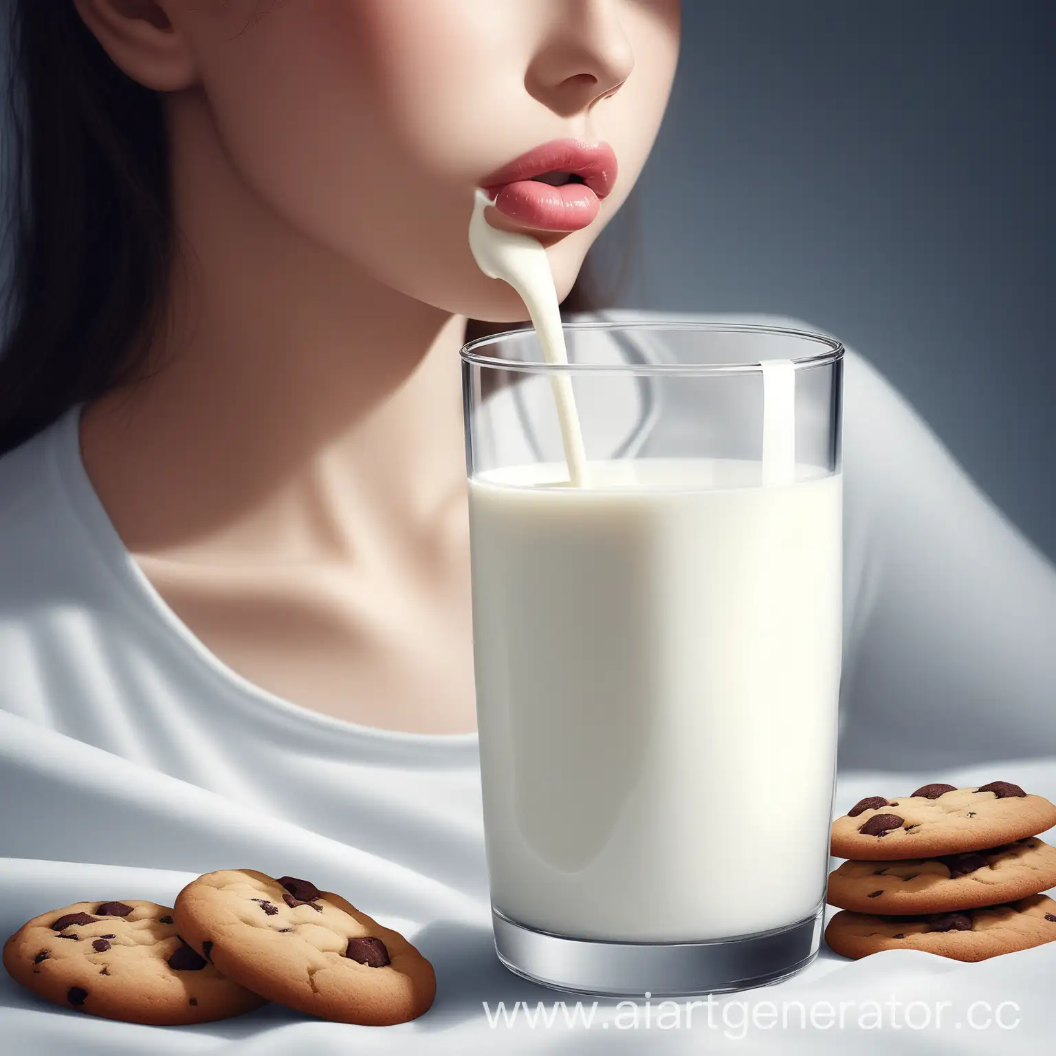 стакан молока, печенье в молоке, губы