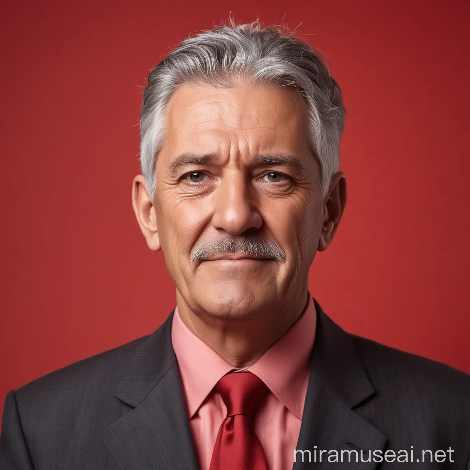 Político hombre de unos 60 años canoso con fondo rojo