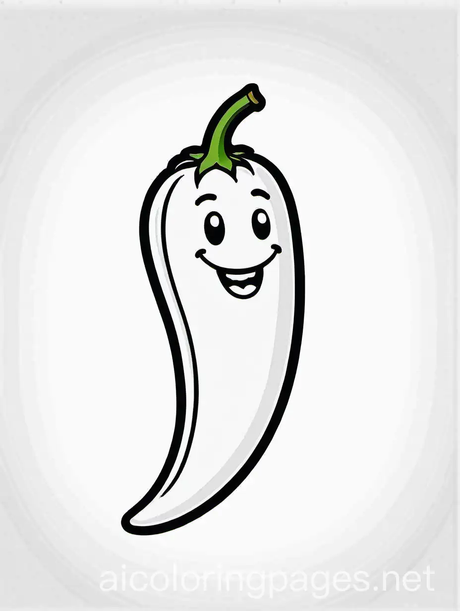 Happy chipotle pepper , Coloring Page, black and white, line art, white background, Simplicity, Ample White Space. The background of the coloring page is plain white to make it easy for young children to color within the lines. The outlines of all the subjects are easy to distinguish, making it simple for kids to color without too much difficulty