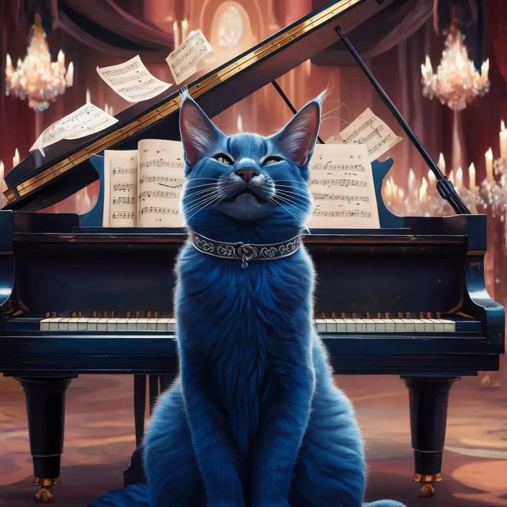 Majestic-Blue-Feline-Enjoying-Music