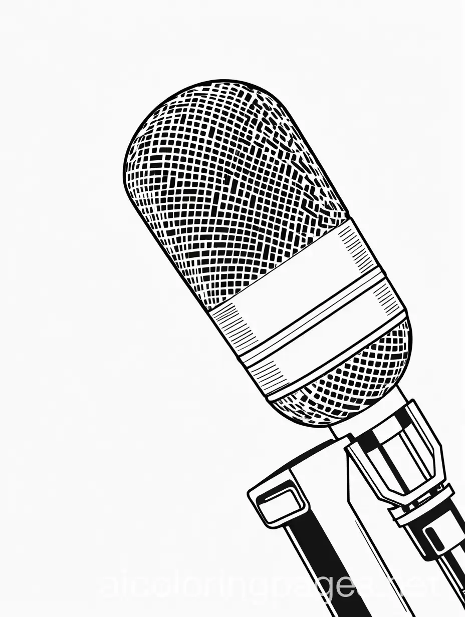a mic actives used by a student, Coloring Page, black and white, line art, white background, Simplicity, Ample White Space. The background of the coloring page is plain white to make it easy for young children to color within the lines. The outlines of all the subjects are easy to distinguish, making it simple for kids to color without too much difficulty