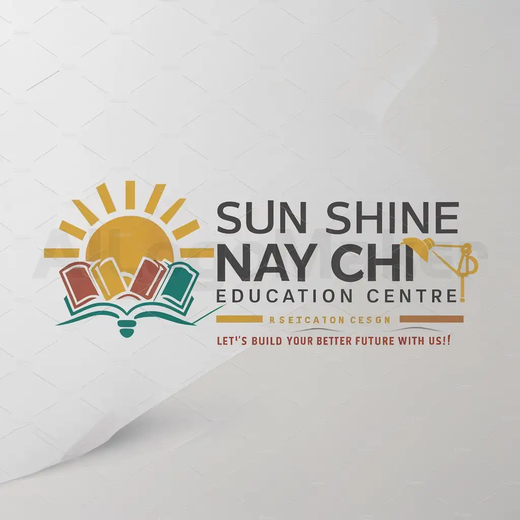 a logo design,with the text "Sun Shine Nay Chi Education Centre", main symbol:Sun. Books. Lamp. Sun shine. Yellow,Moderate,be used in Lets build your better future with us! industry,clear background