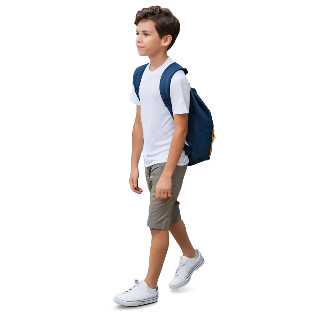 A boy walking with backpack alone