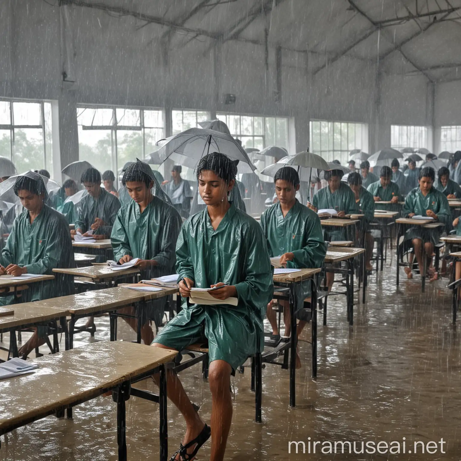 Bangladeshi Student in Rain Exam Hall