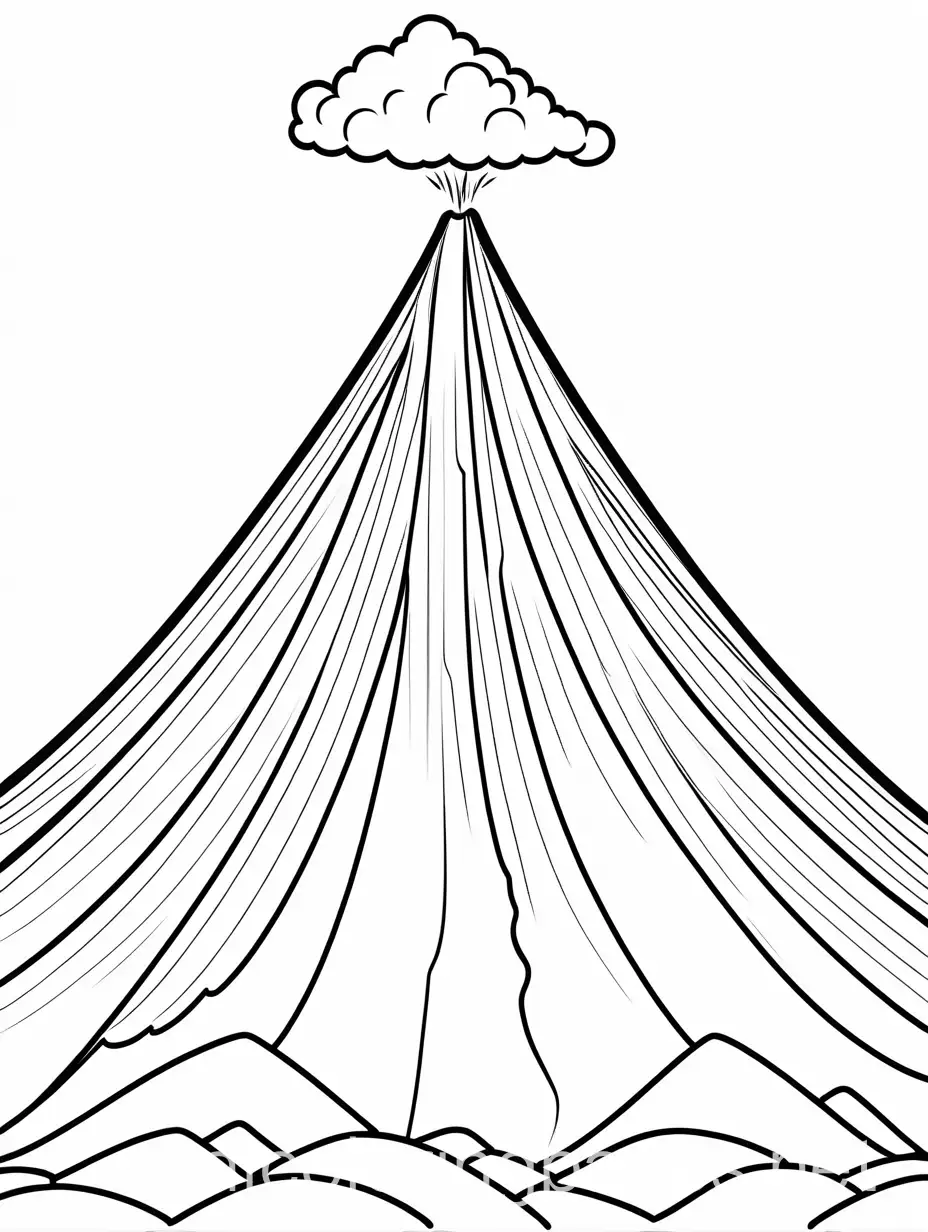 Simple cartoon style volcano coloring page, easy to color, black and white, line art, white background, simplicity, ample white space. A plain white background makes it easy for kids to color within the lines, with clear and distinguishable outlines.