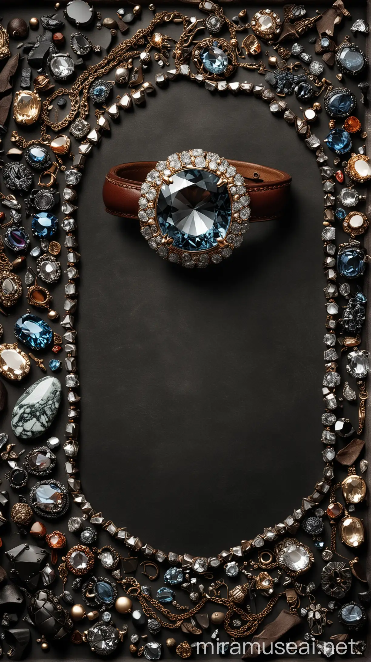 Luxurious Expensive Stone Jewelry on Dark Leather Background