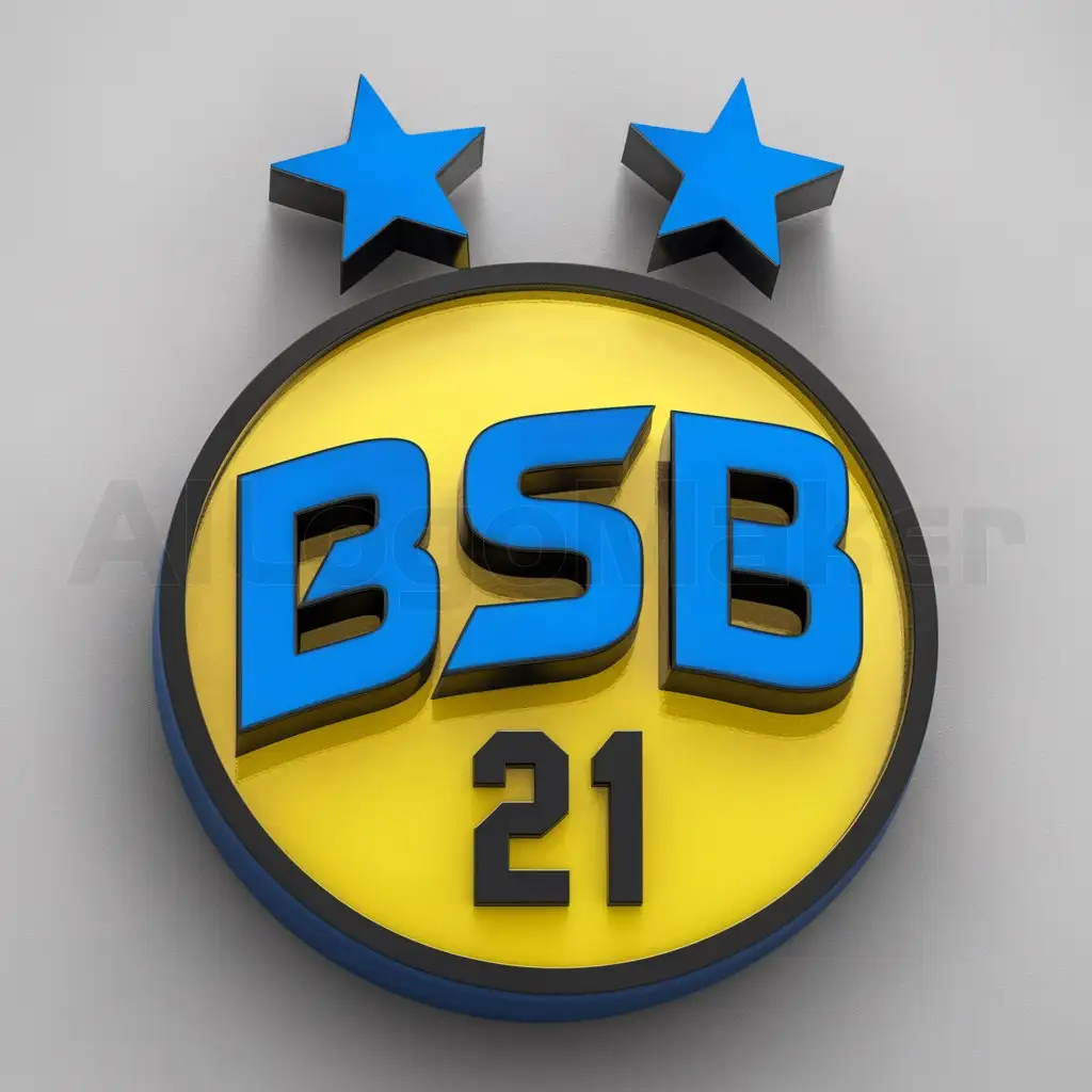 a logo design,with the text "BSB", main symbol:I want a round 3D logo in blue and black, reminiscent of the BVB Borussia Dortmund logo. The number 21 should be visible at the bottom in the middle. Two stars of the same size should come over the rounded shape.,Moderate,clear background