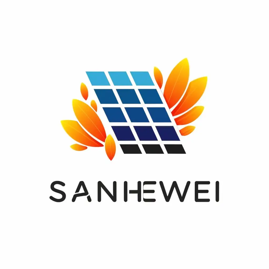 a logo design,with the text "SANHEWEI", main symbol:solar panel and agriculture,Minimalistic,be used in Technology industry,clear background