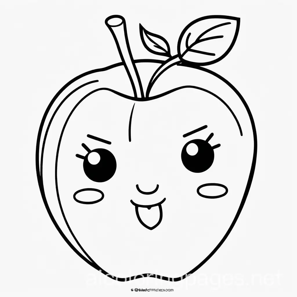  kawai themed cute Apple: A red or green apple with a cute bite taken out of it, Coloring Page, black and white, line art, white background, Simplicity, Ample White Space. The background of the coloring page is plain white to make it easy for young children to color within the lines. The outlines of all the subjects are easy to distinguish, making it simple for kids to color without too much difficulty, Coloring Page, black and white, line art, white background, Simplicity, Ample White Space. The background of the coloring page is plain white to make it easy for young children to color within the lines. The outlines of all the subjects are easy to distinguish, making it simple for kids to color without too much difficulty