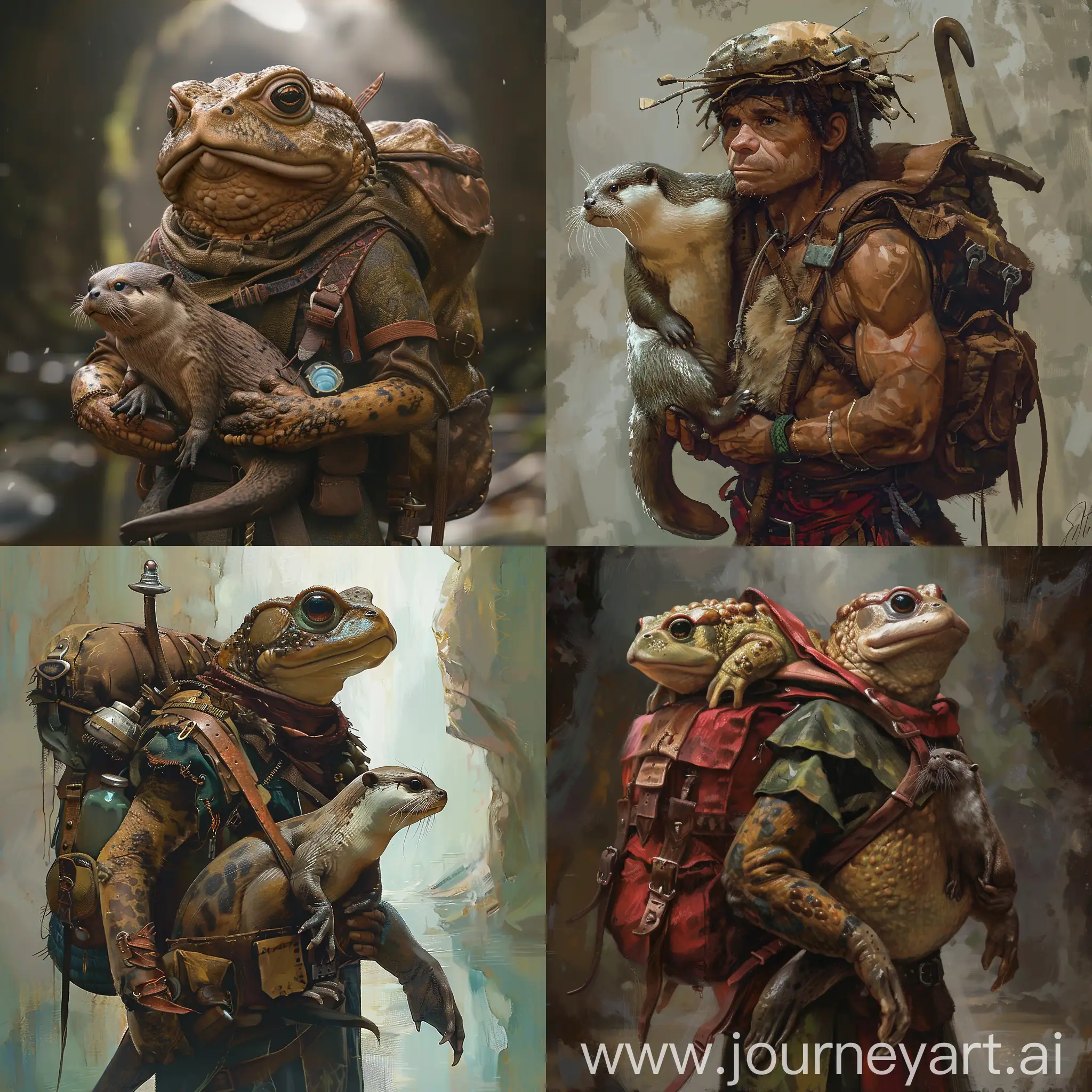 Toad-Warrior-with-Otter-Companion-in-Backpack