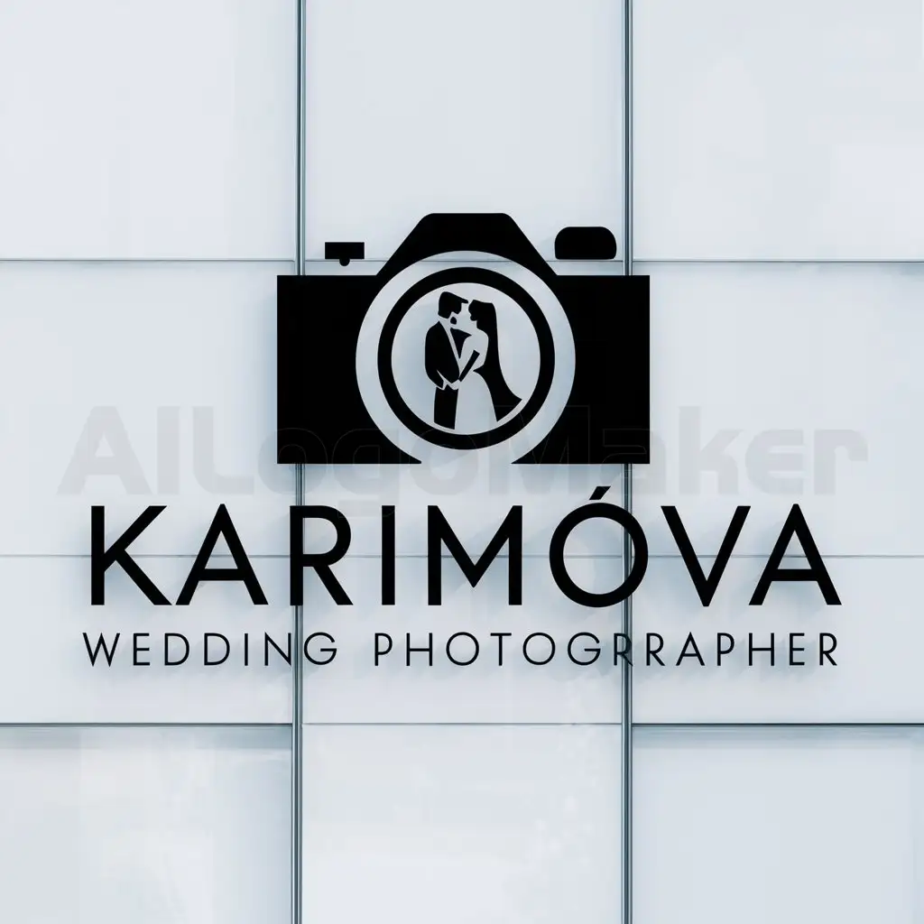 a logo design,with the text "Karimova wedding photographer", main symbol:camera, groom and bride,Moderate,be used in Others industry,clear background