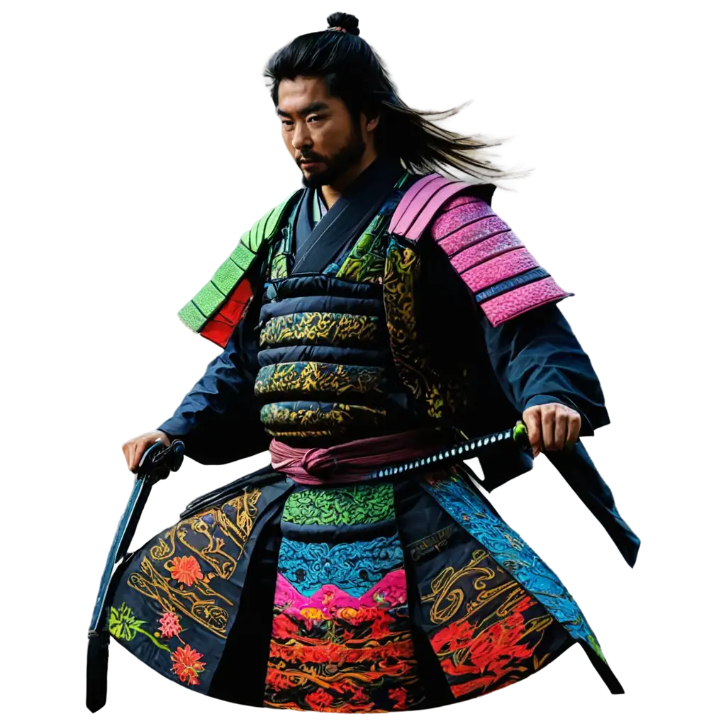 colorful samurai on black background
