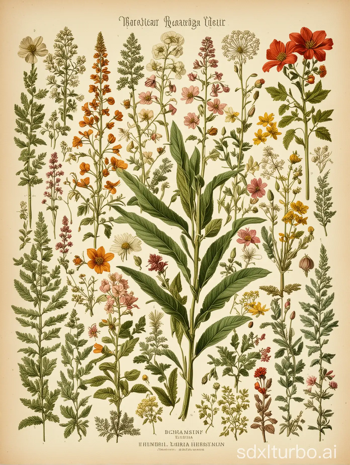 Botanical-Herbarium-Poster-Vibrant-Floral-Illustrations-on-Vintage-Paper