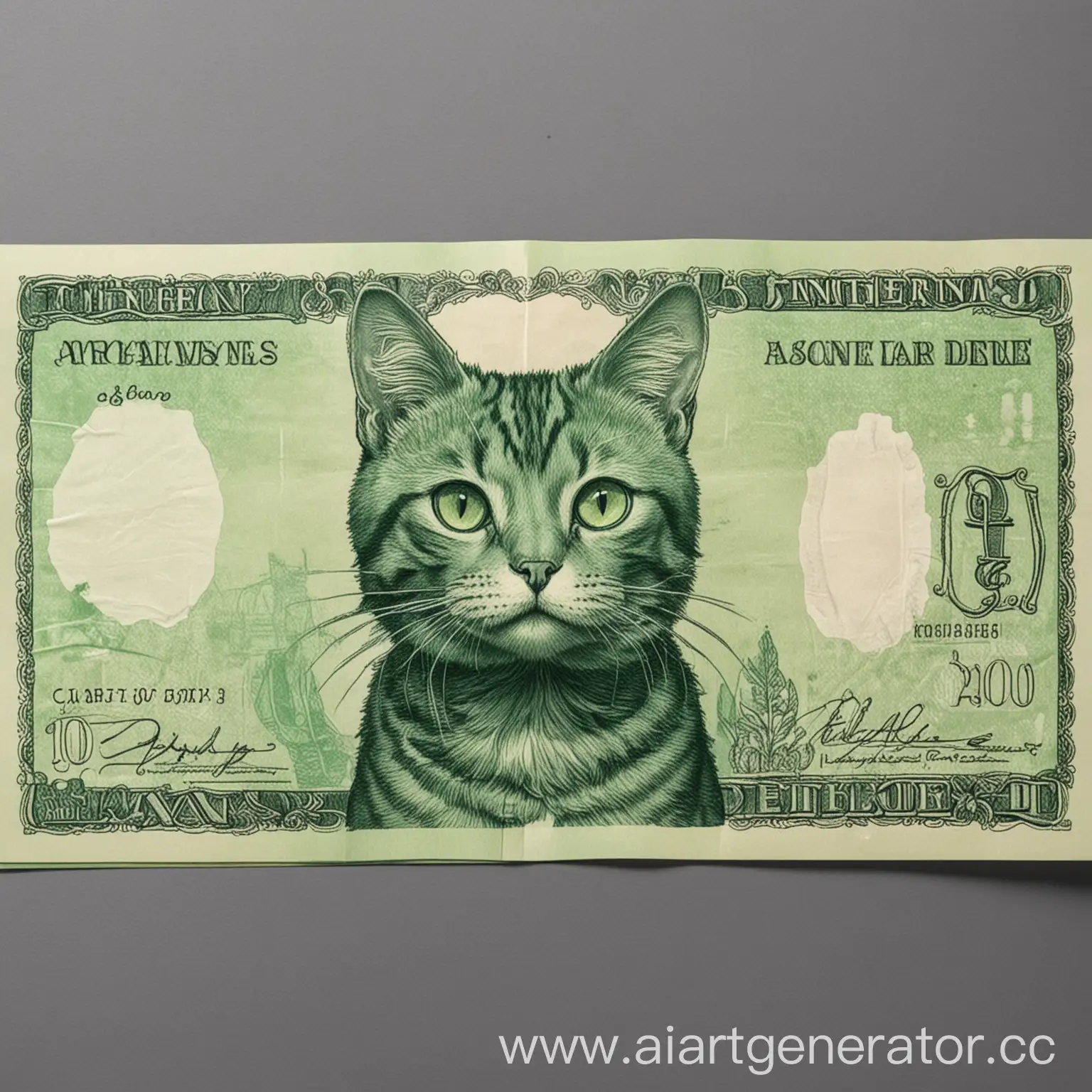 Green-Banknote-with-Cat-Image