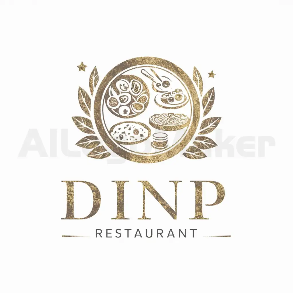 LOGO-Design-For-DINP-Restaurant-Elegant-Antique-Golden-Texture-Food-Emblem