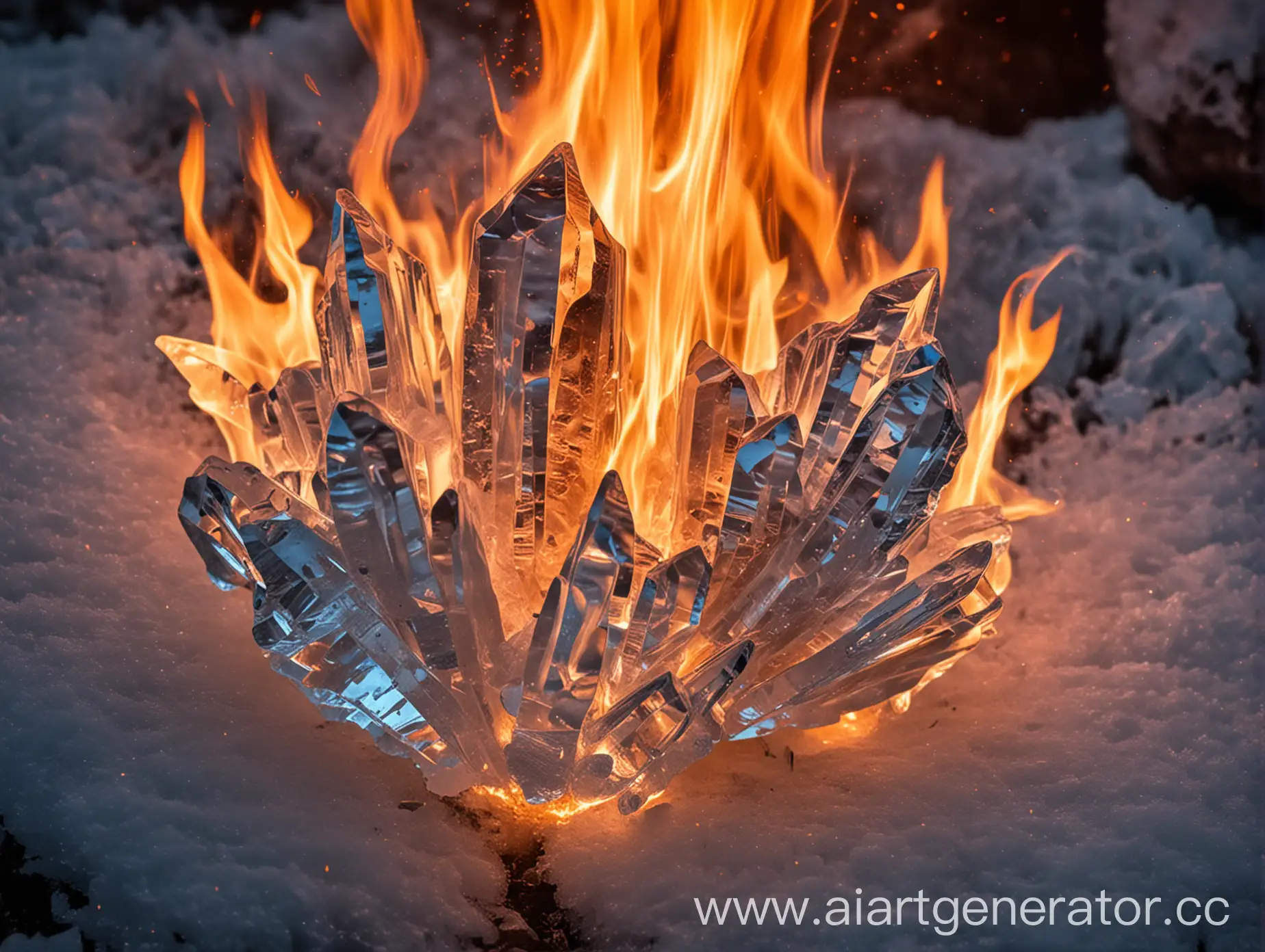 кристаллы льда в огне