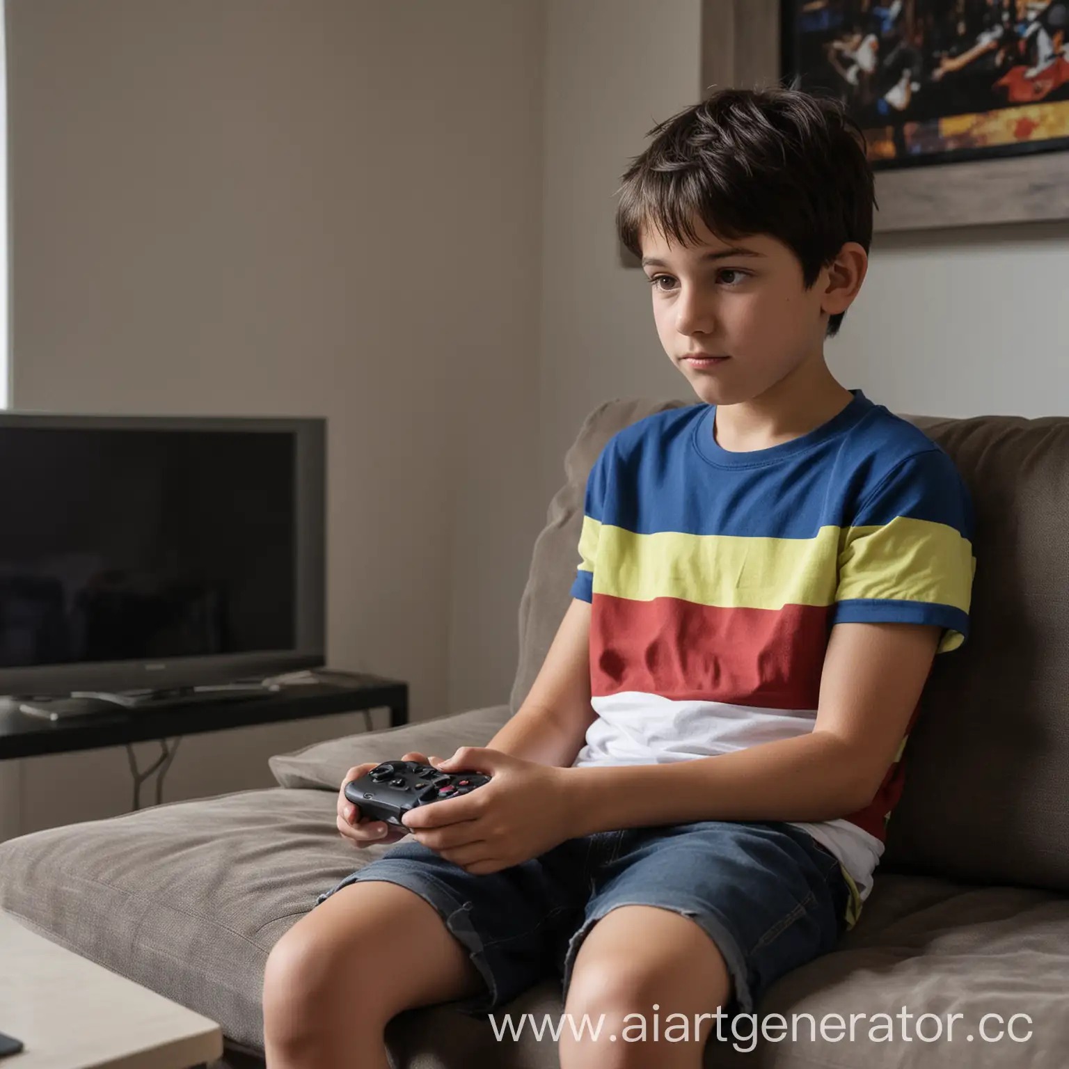 Boy-Playing-Console-Video-Game-on-Sofa-at-Night