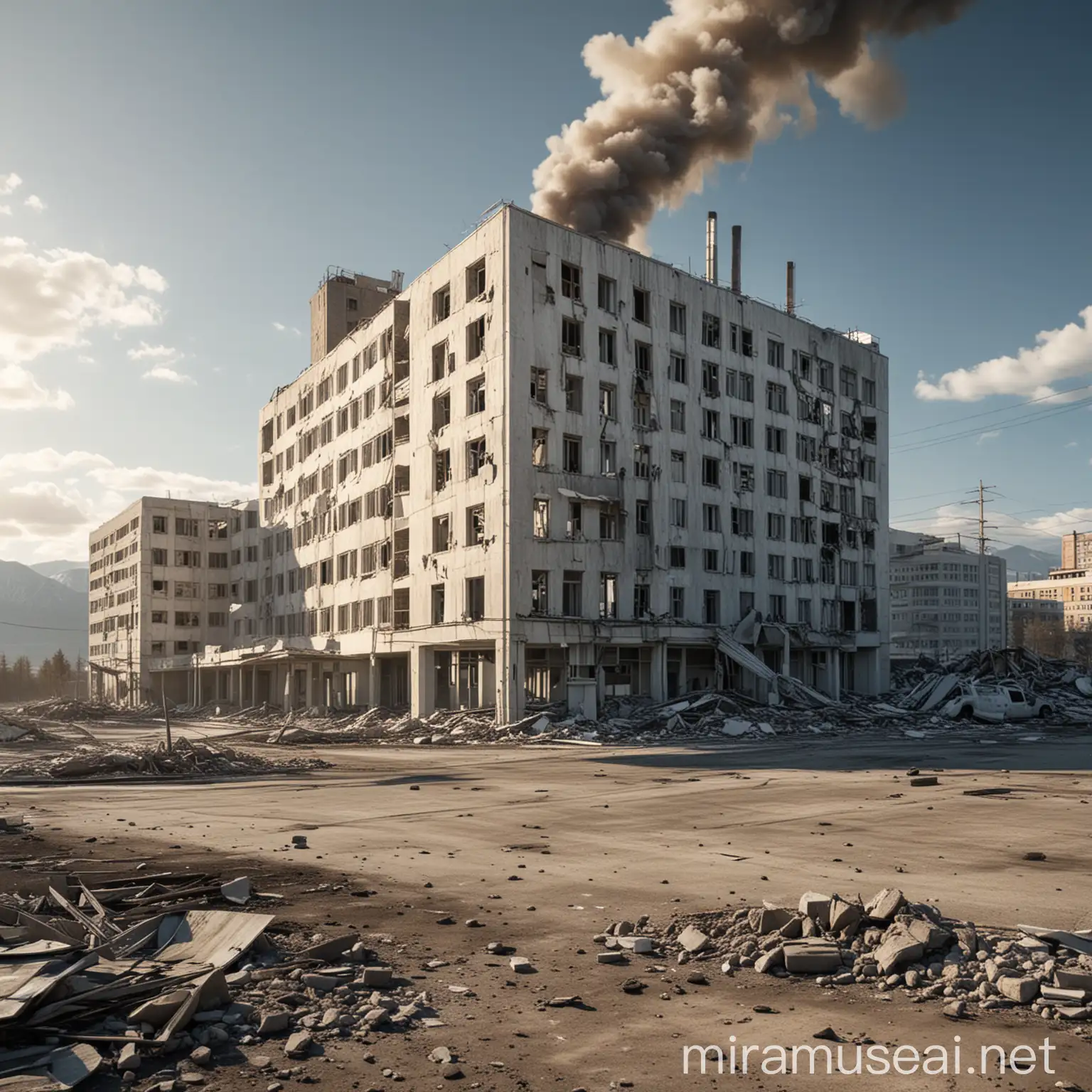 City Hospital After Gas Explosion Photorealistic Building in Altais Mamontovo City Center