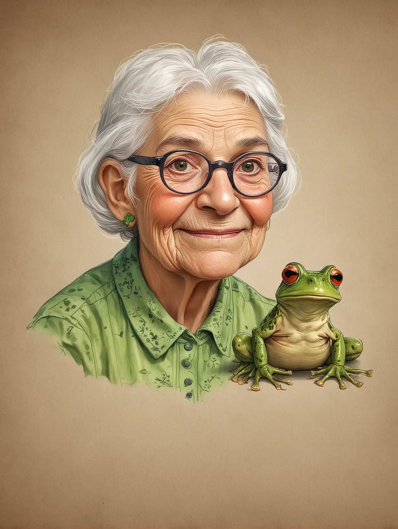 Elderly Woman Enjoying Serene Moment with Friendly Frog