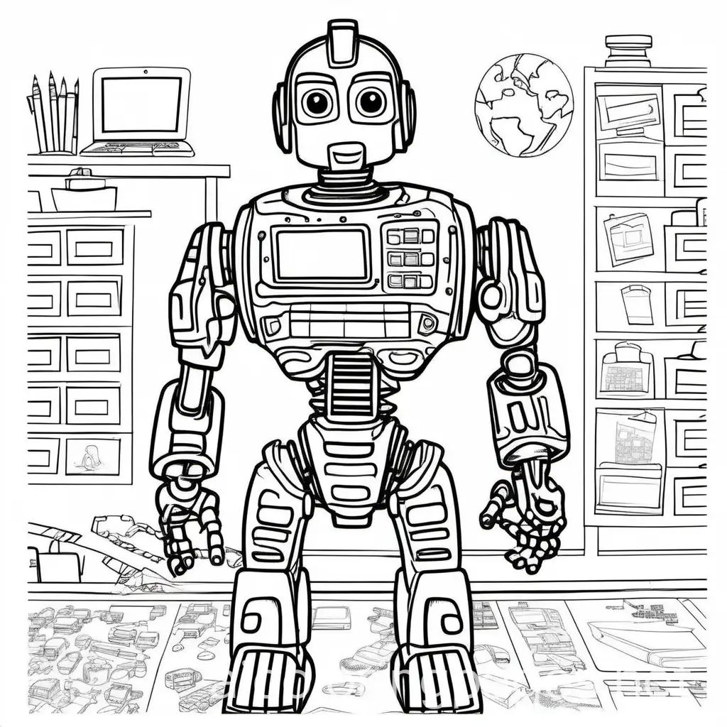 """
AI machine helping work do his job
, Coloring Page, black and white, line art, white background, Simplicity, Ample White Space. The background of the coloring page is plain white to make it easy for young children to color within the lines. The outlines of all the subjects are easy to distinguish, making it simple for kids to color without too much difficulty
"""
