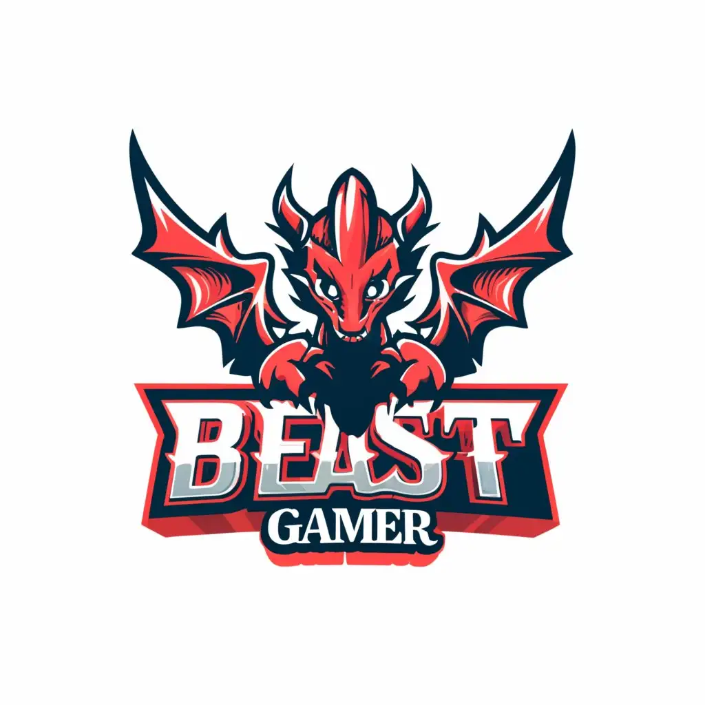 a logo design,with the text "BEAST GAMER", main symbol:Dragon,Moderate,clear background