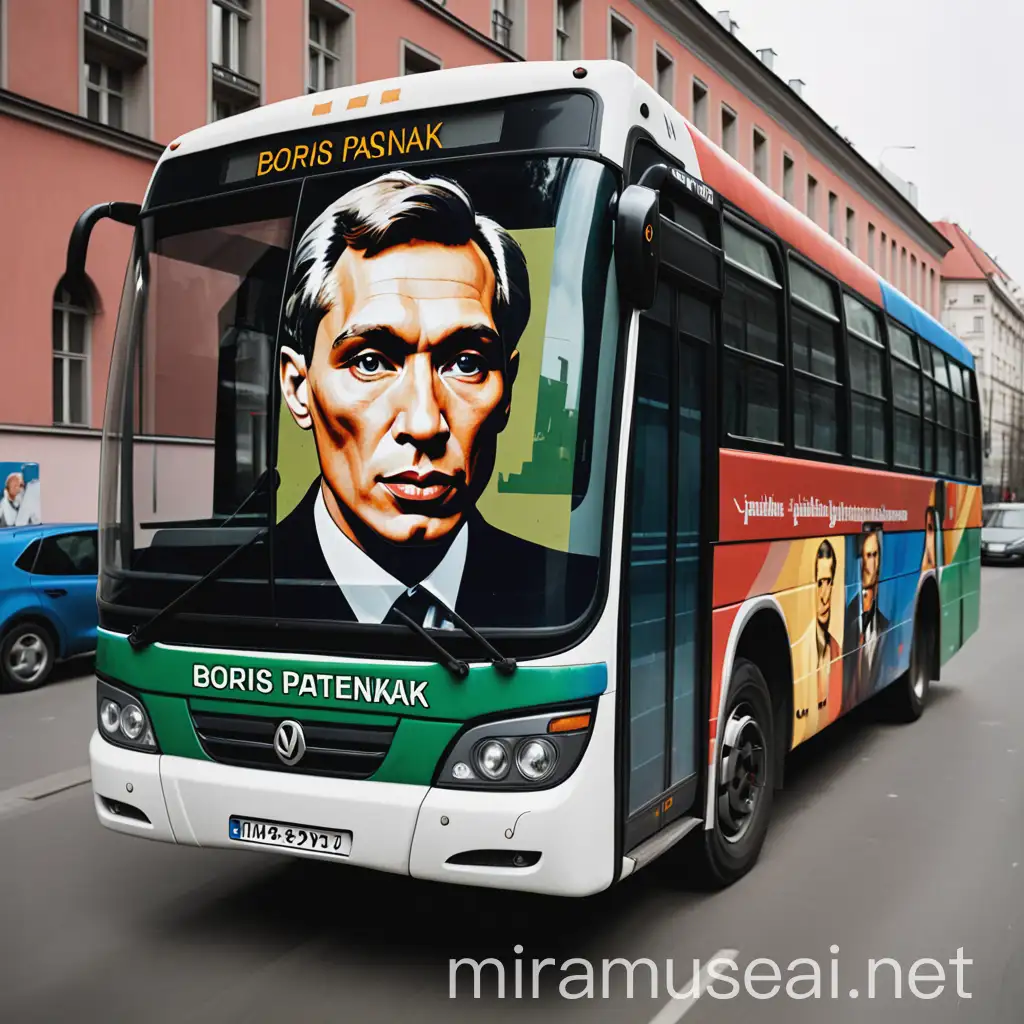Автобус брендированный портретом Бориса Пастернака, в цвете