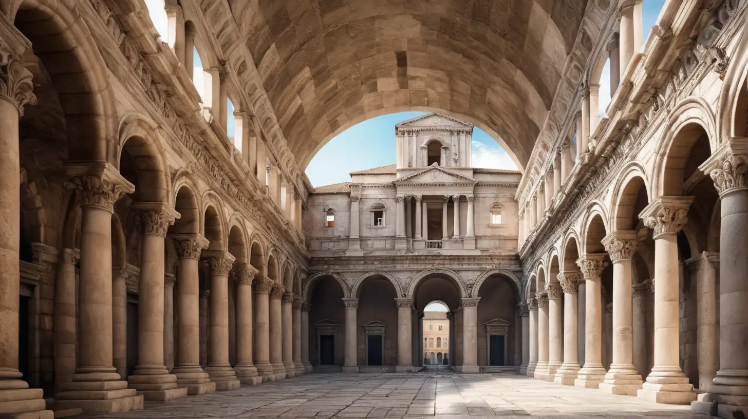 Scene, the beautiful  diocletian palace, show the magnificent palace during the roman empire, include the romans in these halls
cinematic, 