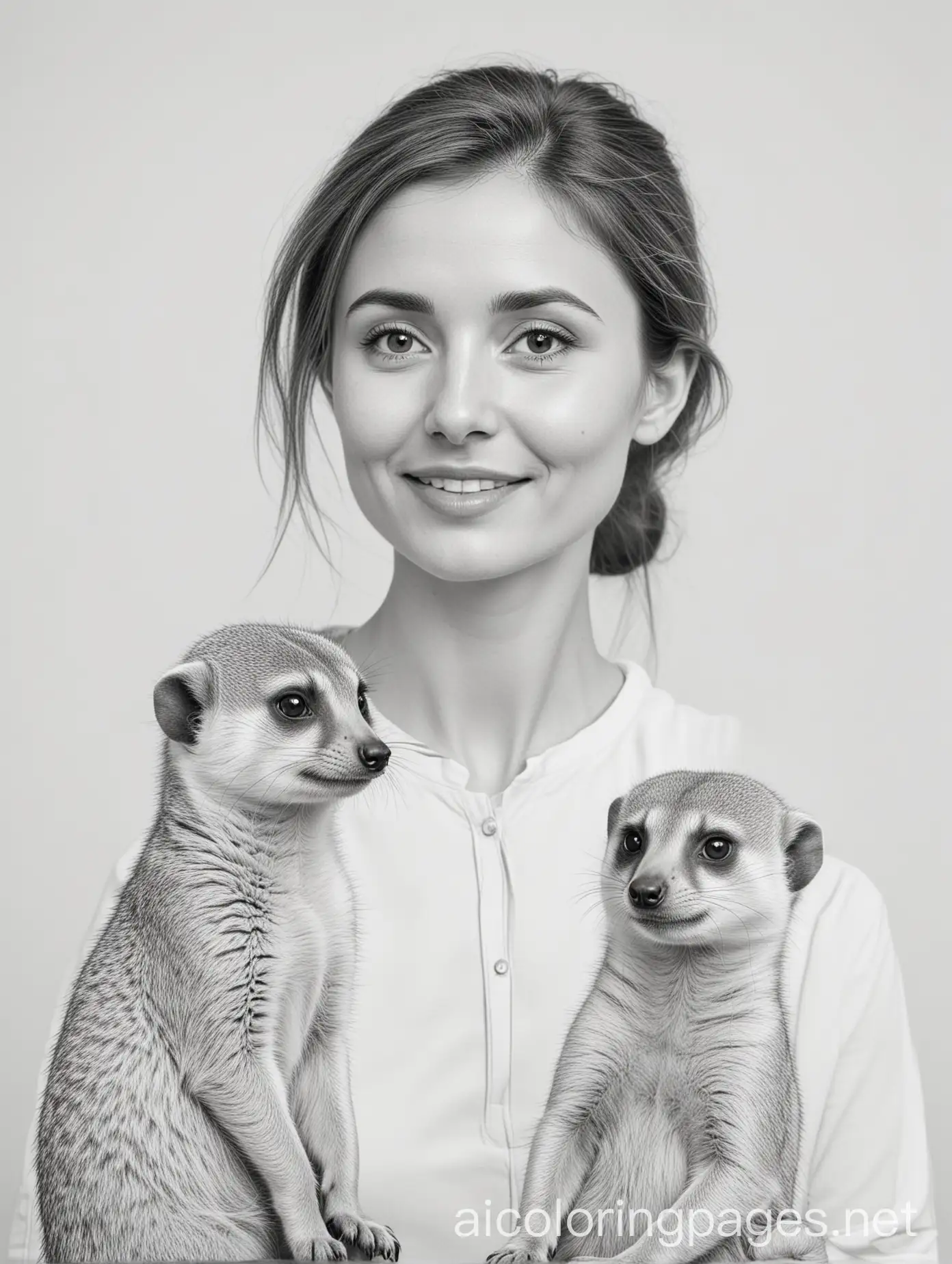 Simplicity-in-Line-Art-Woman-with-Meerkat-Coloring-Page