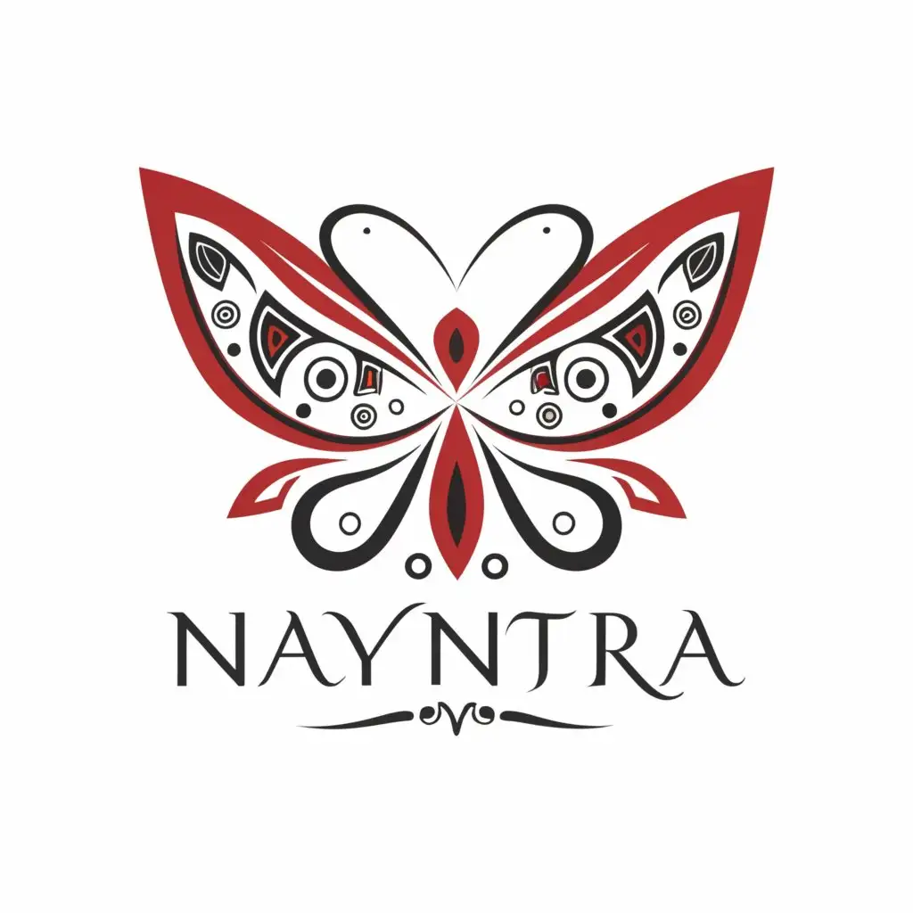 a logo design,with the text "NayanTara", main symbol:its a  crafting company whose make jewelery porduct and makeup products . logo should have a butterfly and some leaf
logo color should be black and red background must be black,complex,be used in Beauty Spa industry,clear background