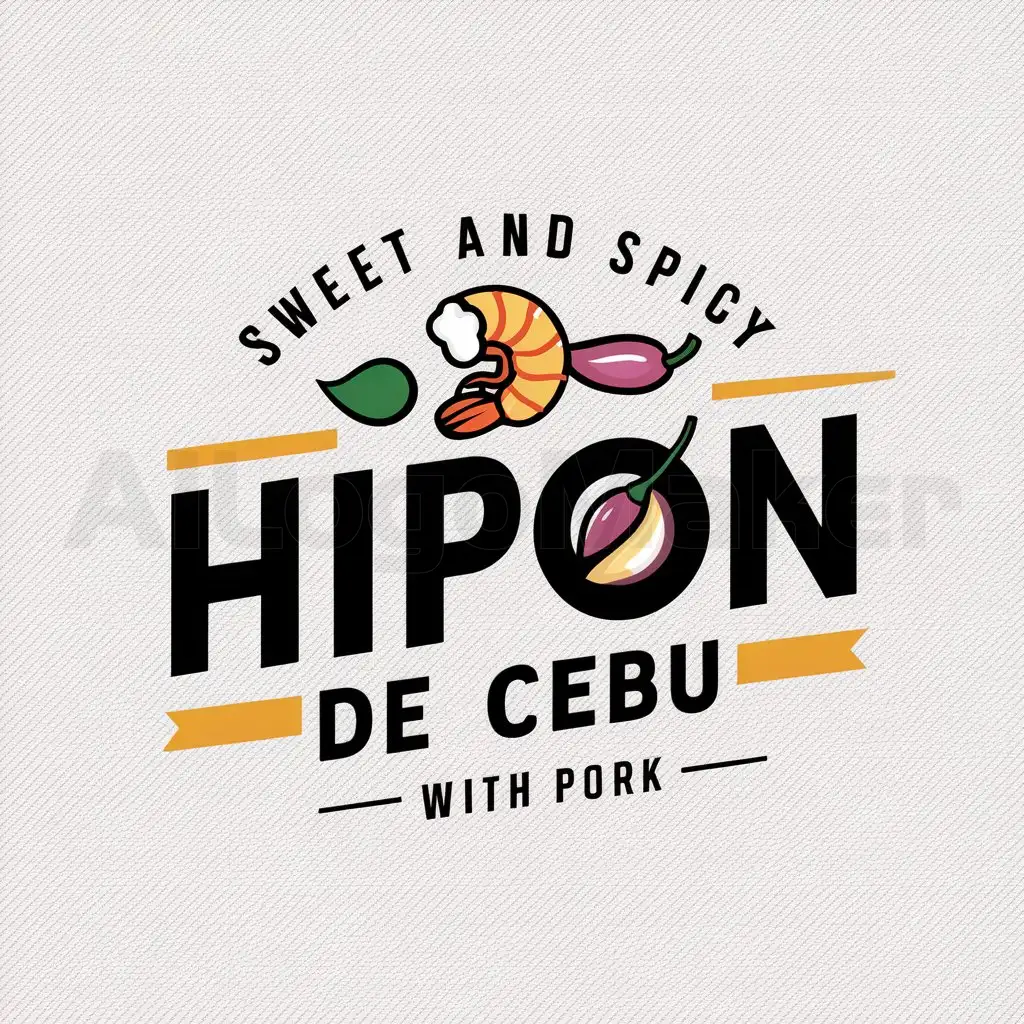 a logo design,with the text "J&L Sweet and Spicy Hipon de Cebu with Pork", main symbol:shrimp paste, pork, chilli, garlic, onion,complex,be used in Restaurant industry,clear background