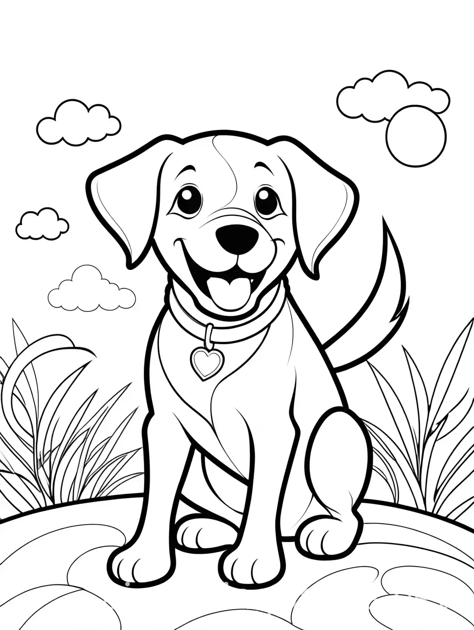 Happy-Dog-Playing-KidFriendly-Coloring-Page-in-Black-and-White