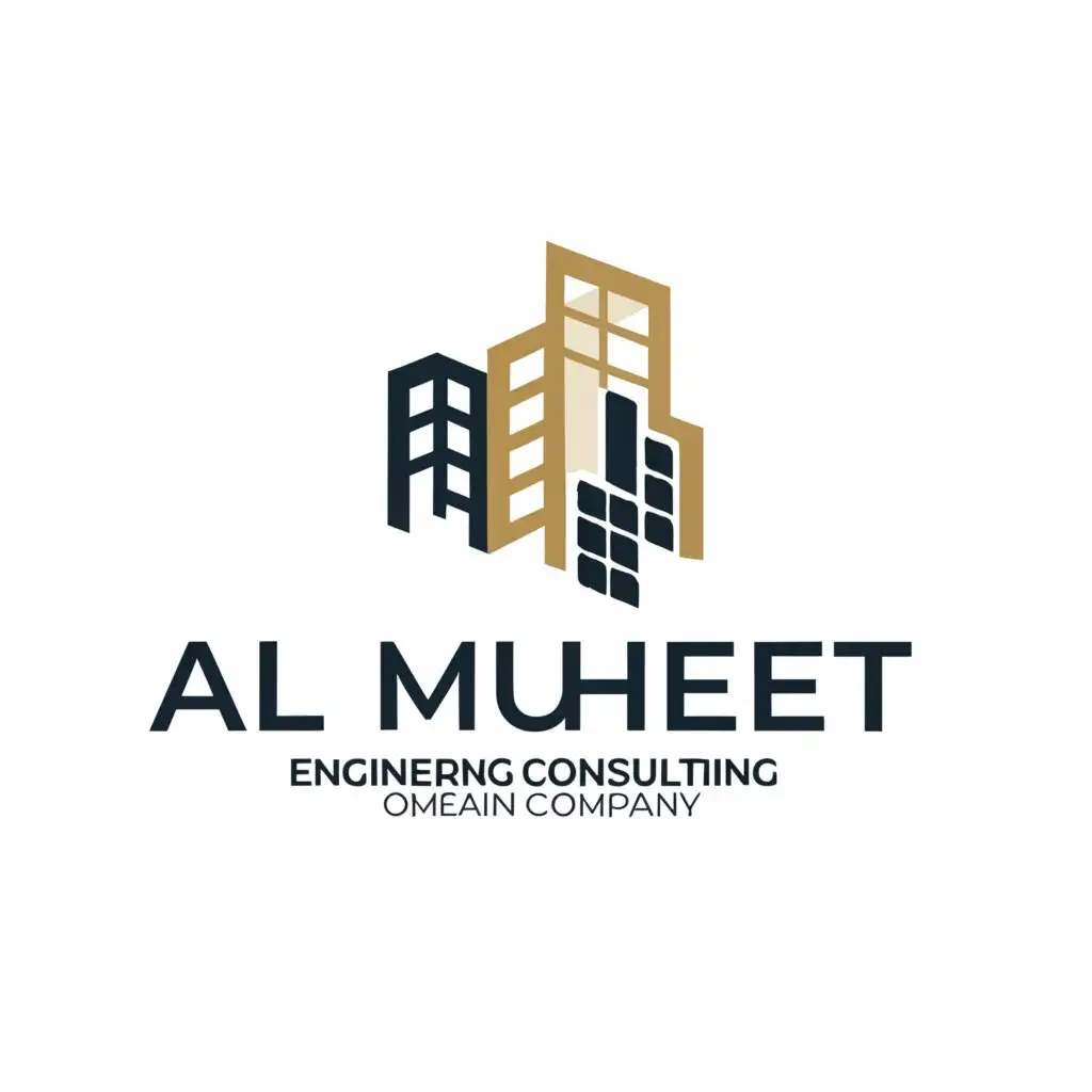 a logo design,with the text "Al Muheet Engineering Consulting Company", main symbol:Buildings, windows, and arches,Moderate,clear background