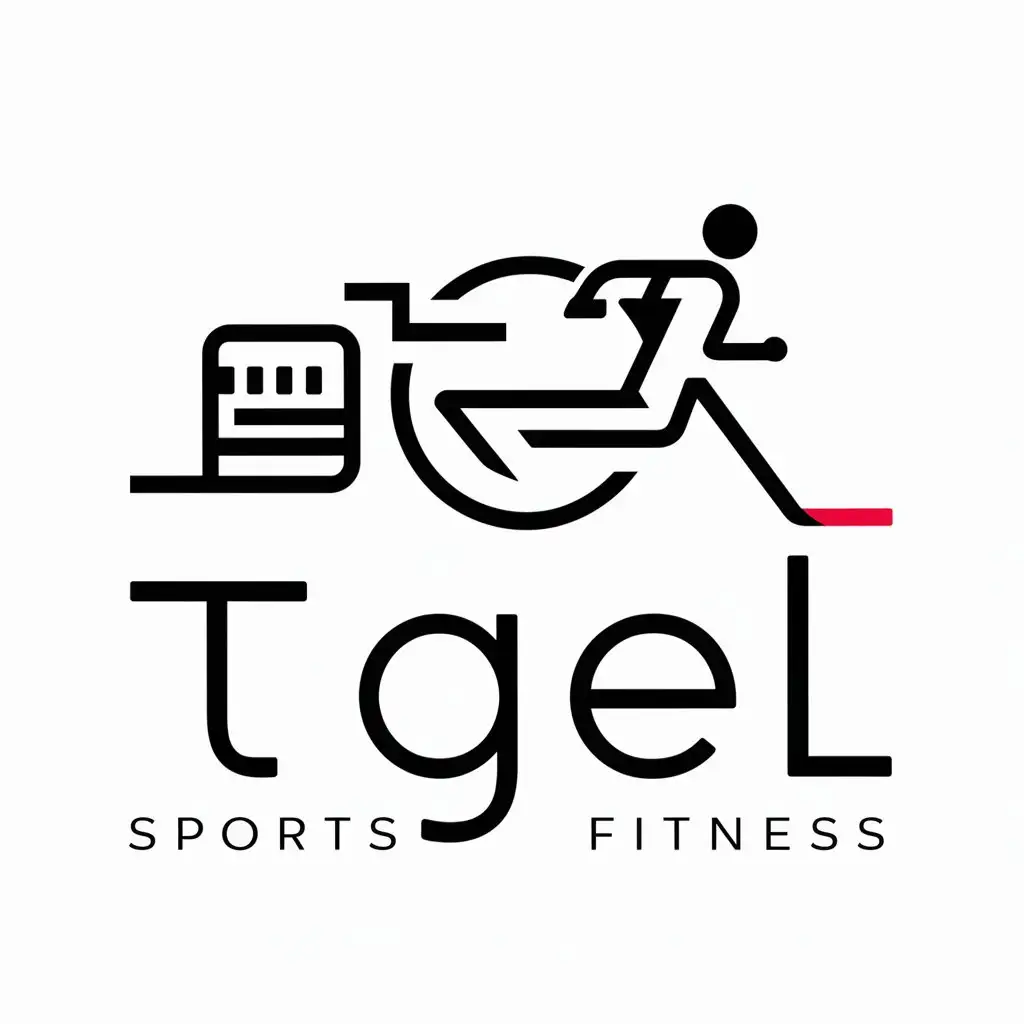 a logo design,with the text "tgel", main symbol:running machine, generator,complex,be used in Sports Fitness industry,clear background