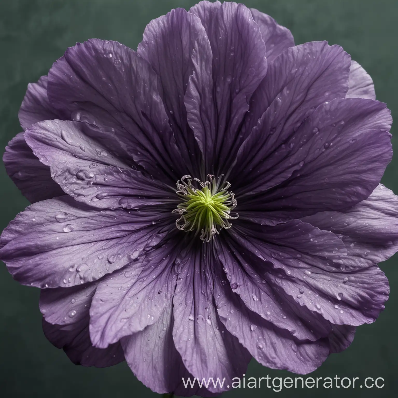 Abyssal-Flower-with-Violet-Petals-and-Gray-Center-on-Green-Background