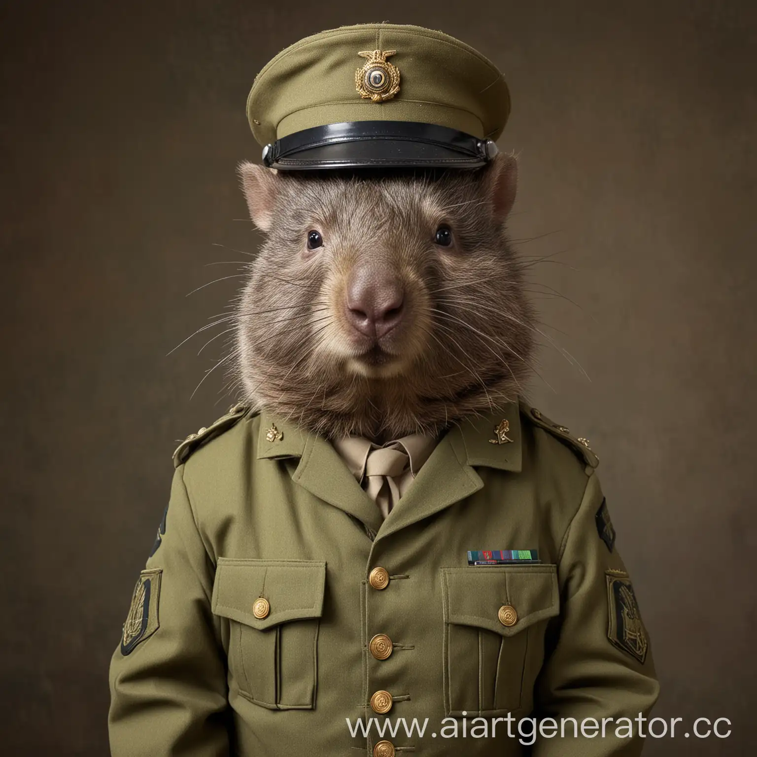 Wombat-in-Military-Uniform-Standing-at-Attention